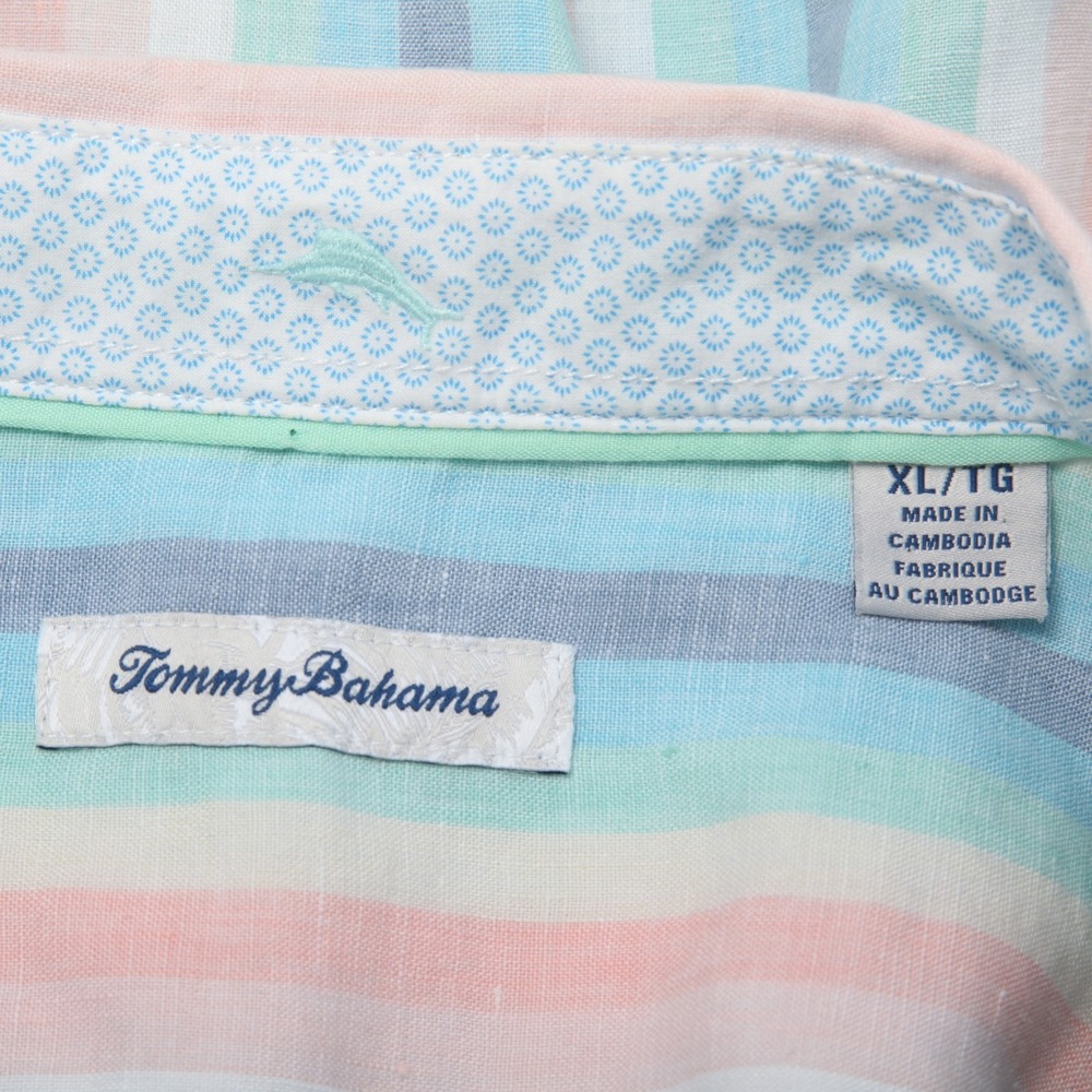 Tommy Bahama Men's XL Casual Button-Down Shirt Striped Linen Blend Pastel - Picture 4 of 11